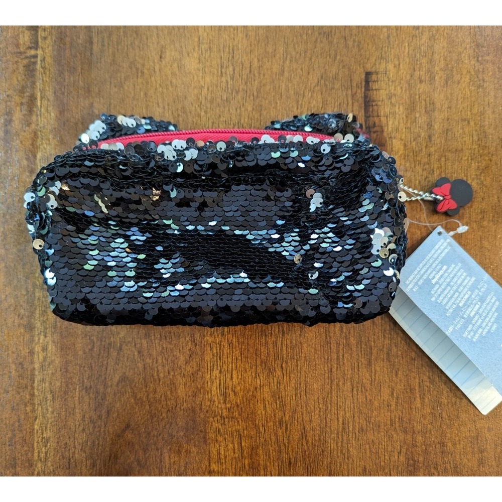 Disney Parks Minnie Mouse Bow Reversible Sequin Pencil Case Bag - NEW - Picture 3 of 6